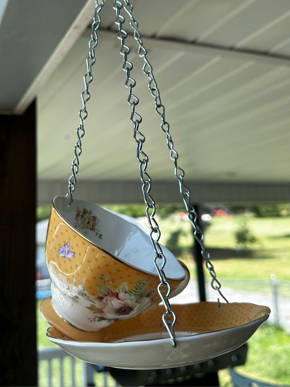 Yellow Floral Hanging Teacup Planter Set